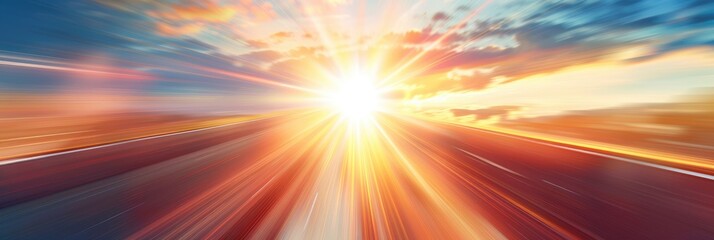 Obraz premium Blurred pathway under a vibrant blue sky with a shining sun