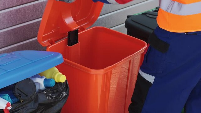 Proper waste disposal practices in an urban setting during a sunny afternoon