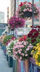 Vibrant Urban Garden Filled With Colorful May Flowers Enhancing the City&rsquo;s Charm in Springtime Bloom. Generative AI