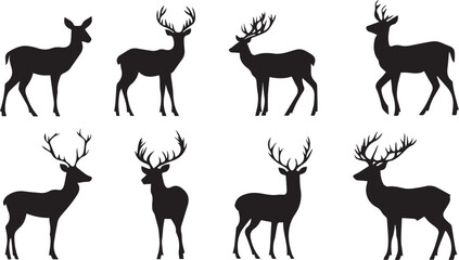 Silhouette vector of deer in different actions icons