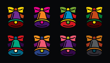 Original vector icon set in vintage style. Bell with a bow.