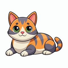 vector 2d cute cat lying down and looking at the camera