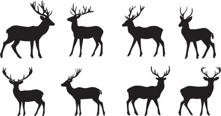 Set of deer silhouettes