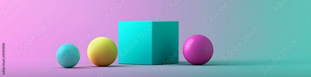 Poster 3d render of an background with different shapes