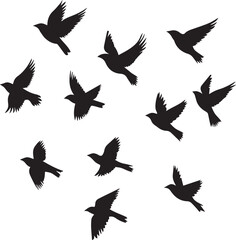 Set of silhouettes of birds, Silhouette vector of sparrows in flight icon