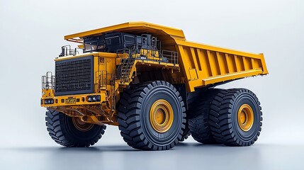 Obraz premium A robust yellow mining dump truck, isolated on white, designed for the heaviest loads.