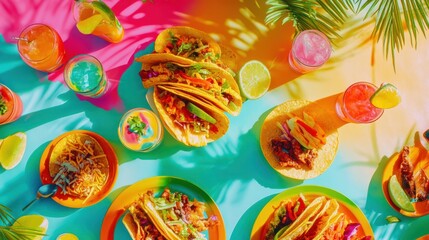 A Colorful Spread of Tacos, Cocktails, and Limes