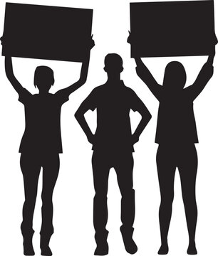Group of people holding sign, Silhouette vector of people protesting icon