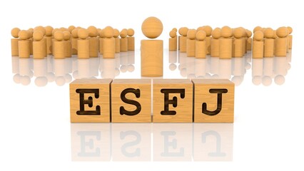 ESFJの文字が印字された木製ブロックと木製棒人間