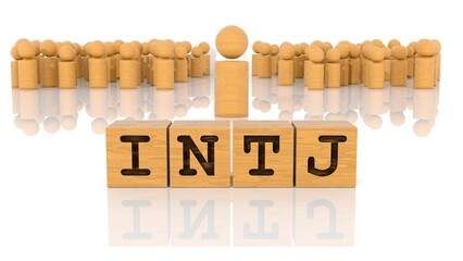 INTJの文字が印字された木製ブロックと木製棒人間