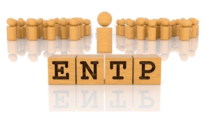 ENTPの文字が印字された木製ブロックと木製棒人間