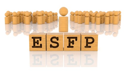 ESFPの文字が印字された木製ブロックと木製棒人間