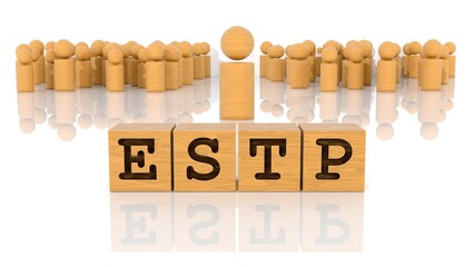 ESTPの文字が印字された木製ブロックと木製棒人間