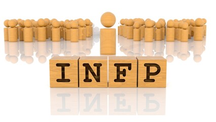 INFPの文字が印字された木製ブロックと木製棒人間