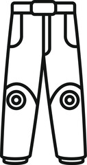 Simple black and white line drawing of motorcycle pants featuring knee protection pads, perfect for representing safety gear