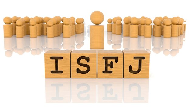 ISFJの文字が印字された木製ブロックと木製棒人間