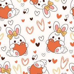 Seamless pattern cartoon of little rabbit with heart. It's a pattern that looks feminine. Pattern design for fabric, wrapping paper, wallpaper and fashion prints.