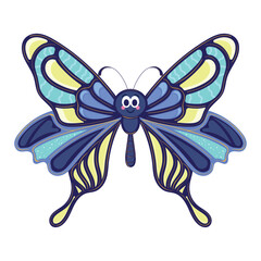 Colorful blue and white butterfly with smiling face Vector