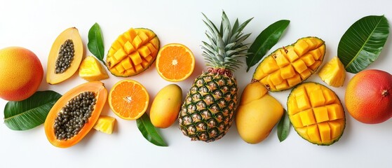 Tropical Fruit Arrangement with Mango, Papaya, Pineapple, and Orange