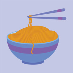 Ramen noodles vector icon. bowl of noodles with chopsticks vector illustration. noodles spaghetti