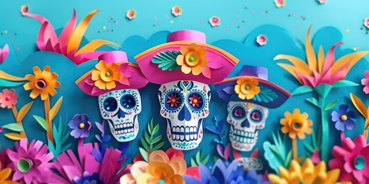 Vibrant Paper Art with Catrinas for the Day of the Dead Festivity