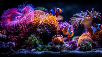 Obraz premium Coral reef diving with vibrant fish, expansive and colorful, Marine, Bright colors, Photograph, Underwater world