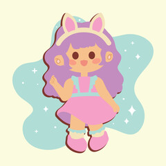 Cute girl with dress cartoon kawaii Vector