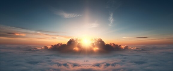 Fototapeta premium The sky is filled with clouds and the sun is shining through them