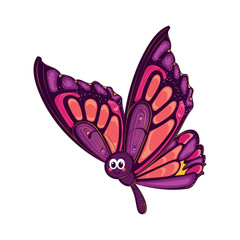 Colorful purple and pink butterfly with smiling face Vector