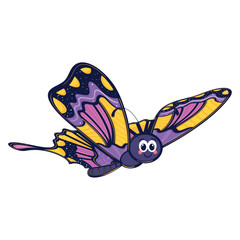 Colorful purple and yellow butterfly with smiling face Vector