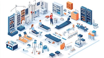 Rehabilitation Services Vector graphics showing rehabilitation services such physical therapy sessions exercises and recovery tools