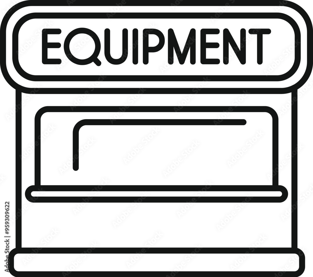 Poster simple design icon of an equipment showcase displaying empty shelves with a signboard