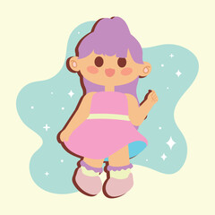 Cute girl with dress cartoon kawaii Vector
