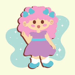 Cute girl with dress cartoon kawaii Vector