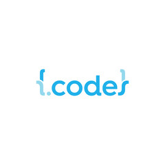 codes word mark with open and close curly brackets - editable design vector