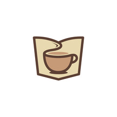 coffee combined with book - simple library cafe logo design template - editable vector