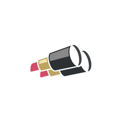 beauty cosmetics explorer - a logo template that combined 2 lipsticks as a binocular. smart editable logo in vector.