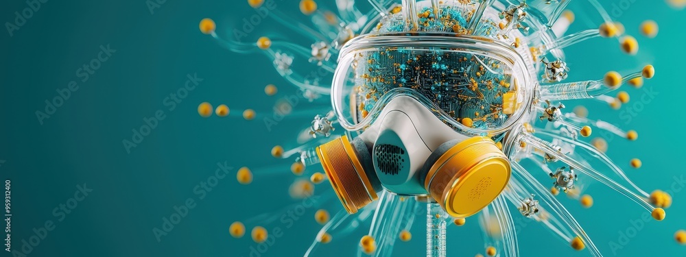 Poster a futuristic mask design specifically made to protect against pm 2.5 particles.