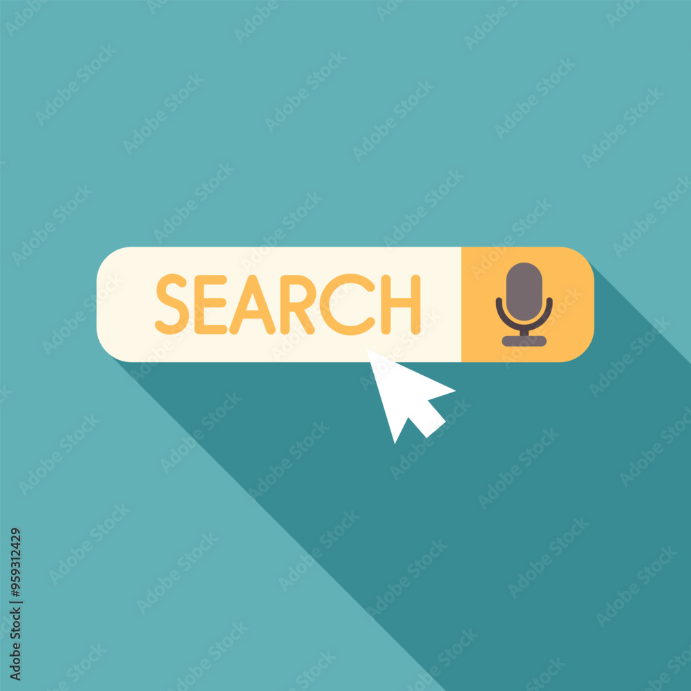 Poster cursor clicking on a search bar with a microphone icon, representing voice search functionality