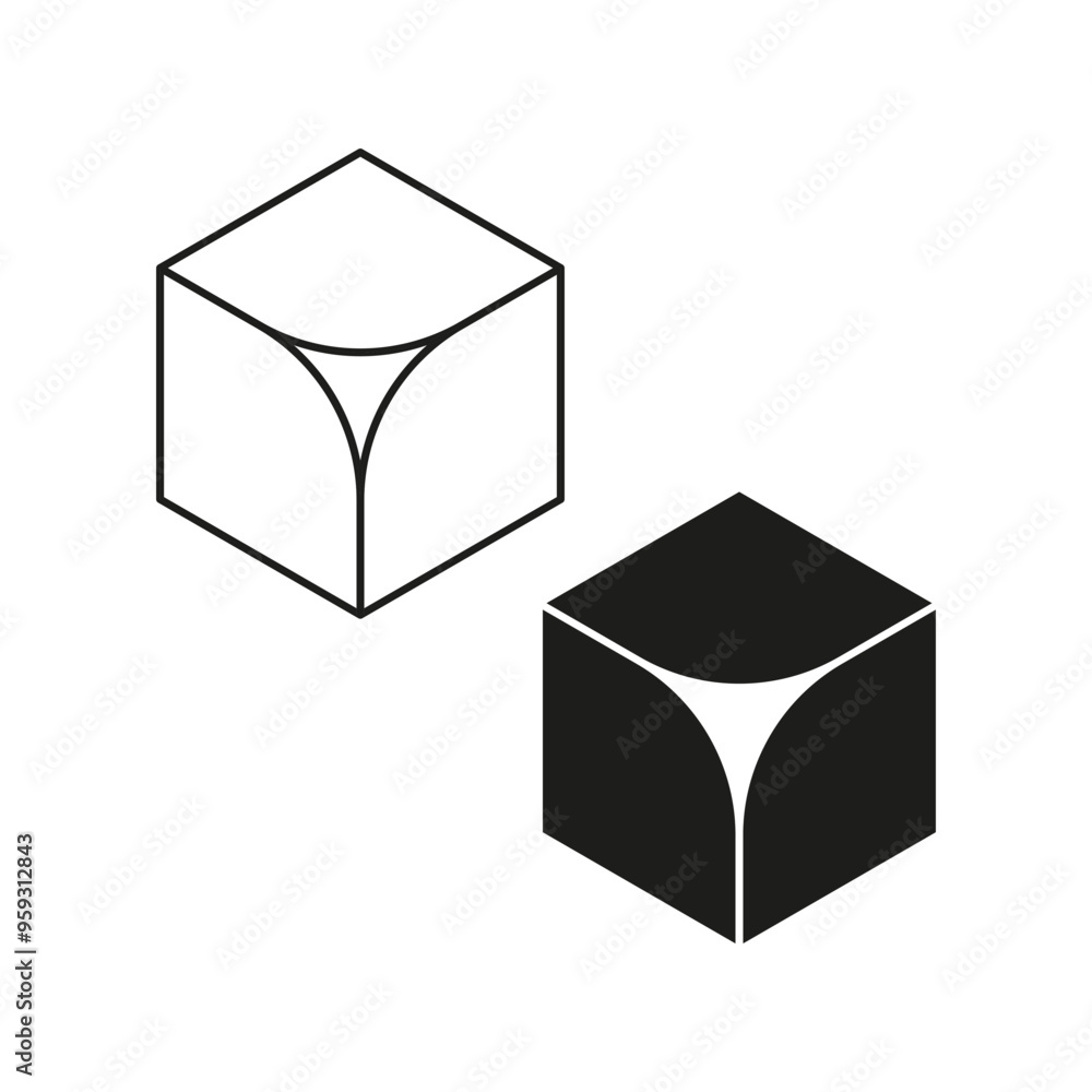 Poster geometric cube icon. minimalist shape design. monochrome cube figure. abstract vector symbol.