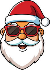Christmas Santa Claus face with sunglasses, illustration in high quality and shadows, you can use in your Christmas designs.