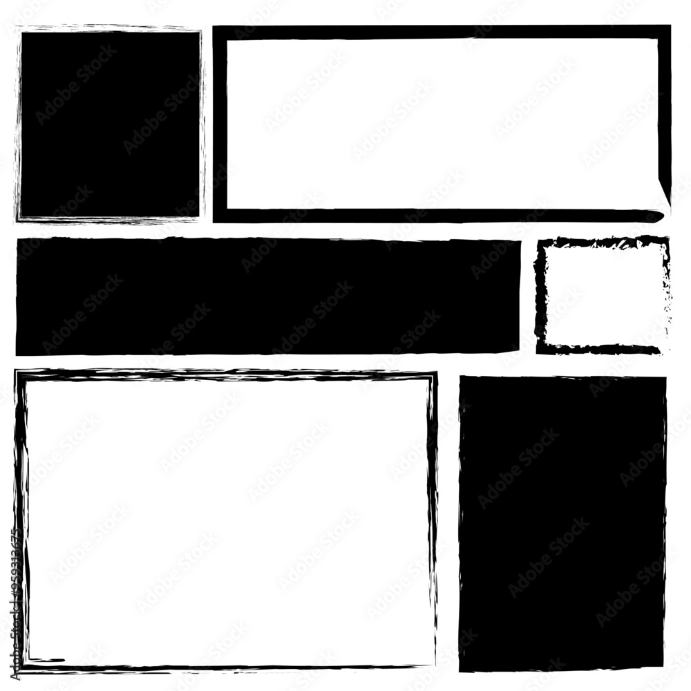 Poster grunge frame set. hand drawn borders. abstract rectangular shapes. distressed black outlines.