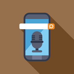 Smartphone is showing voice search with a microphone and search bar, concept of voice search technology