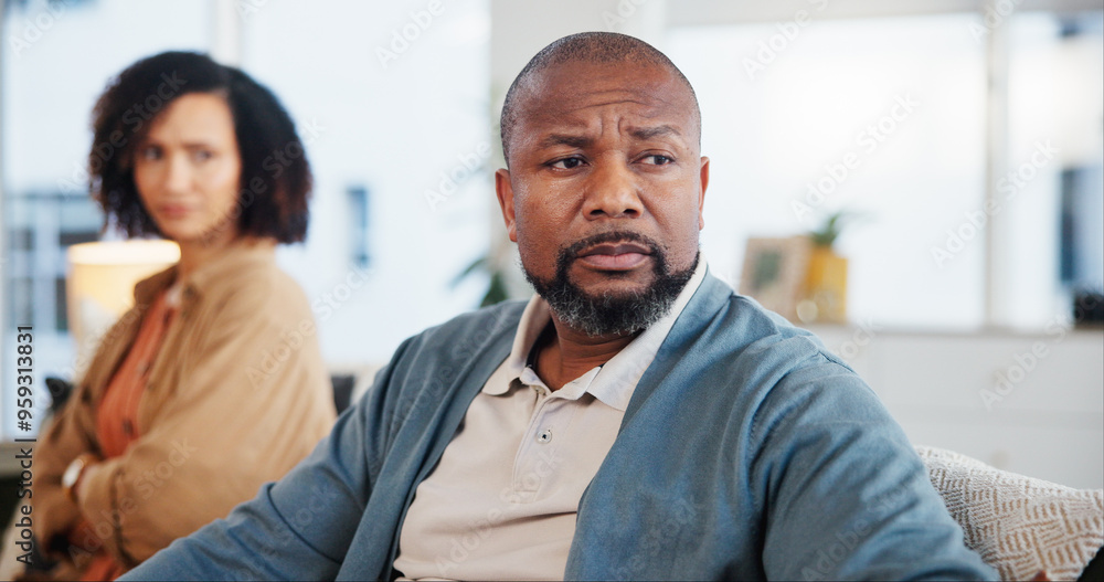 Canvas Prints couple, mature man and ignore in conflict with argument, toxic marriage or fight for cheating affair