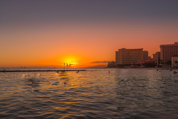 Beautiful Sunset Wakiki Beach Hawaii summer vacation