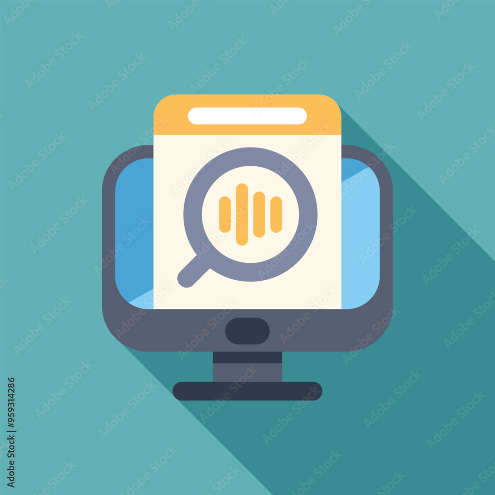 Poster this vector illustration shows the concept of voice search engine optimization with a magnifying gla