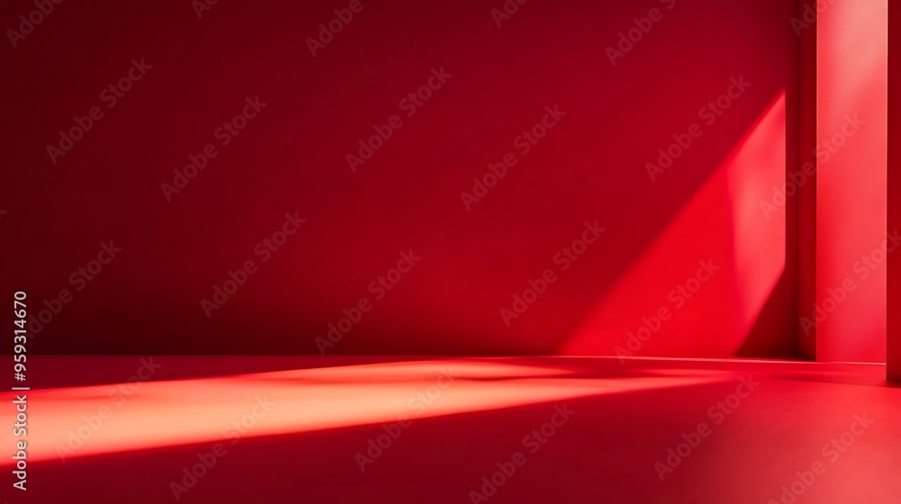 Poster Red studio gradient background for product placement or website Copy Space horizontal composition : Generative AI