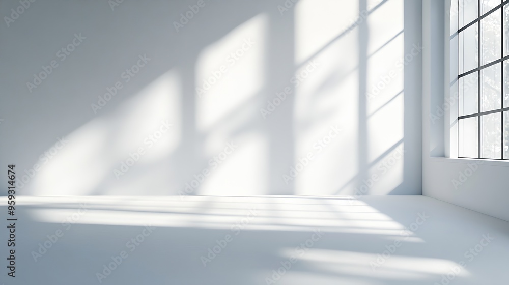 Leinwandbilder Abstract white studio background for product presentation Empty room with shadows of window Display product with blurred backdrop : Generative AI