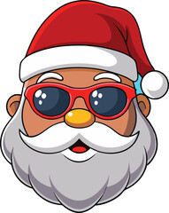 Christmas Santa Claus face with sunglasses, illustration in high quality and shadows, you can use in your Christmas designs.