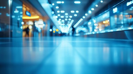 Blurred background with bokeh light in empty airport due to coronavirus covid new normal rule shop store area runway escalator with travel passenger fly flight travel walking in hallwa : Generative AI